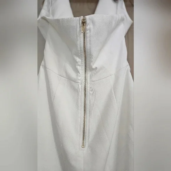 BLITHE Los Angeles white and tan gold button sleevless blazer dress. Small  NWOT